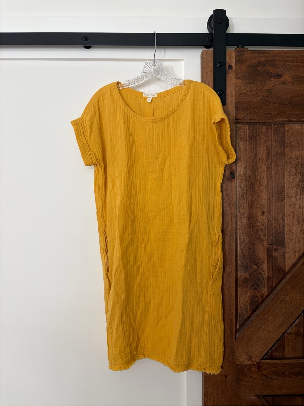 eileen fisher 100% organic cotton yellow shift dress
